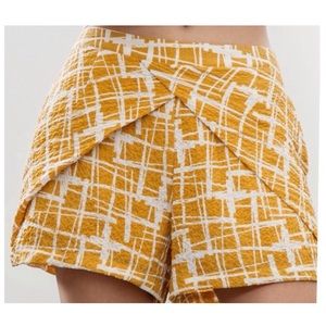 •J.O.A. Los Angeles• Mustard Yellow Print Faux Wrap Shorts